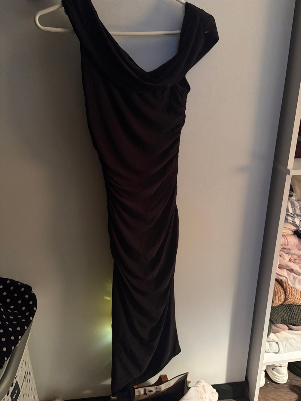 Windsor Black One-Shoulder Ruched Evening Dress